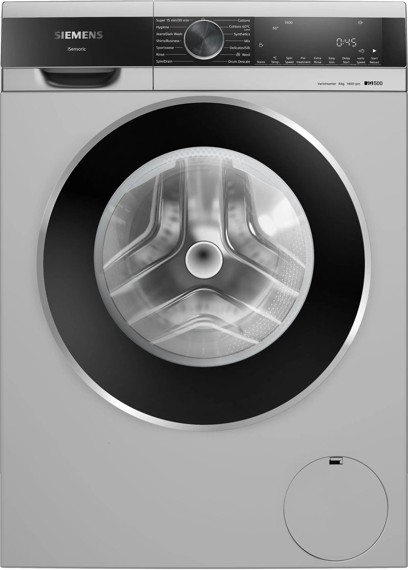 Siemens iQ500 8 Kg Front Load Washing Machine (WG34A20SIN) – 1400 RPM, iQdrive Motor, stainRemoval, waveDrum, Silver-1