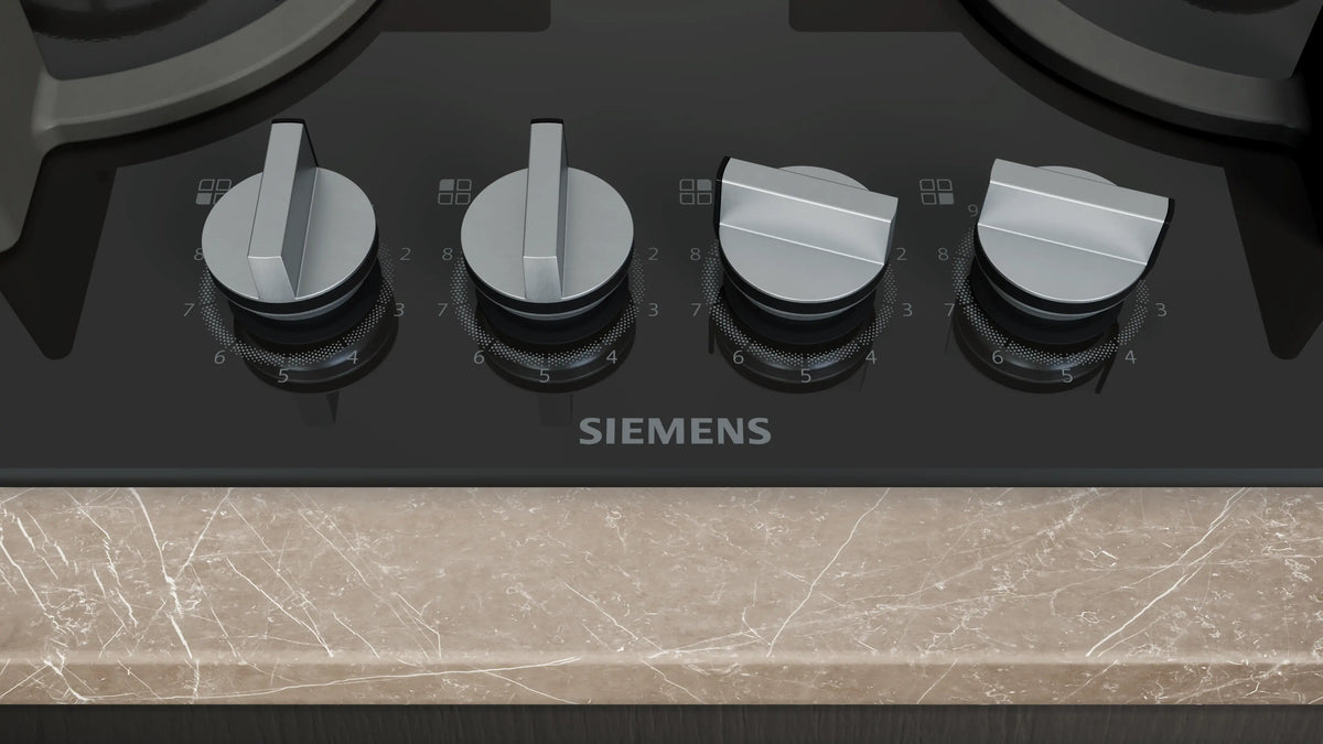 Siemens iQ500 Gas Hob 60 cm (EP6A6HI10I) – 4 Burners, stepFlame Technology, Black Tempered Glass