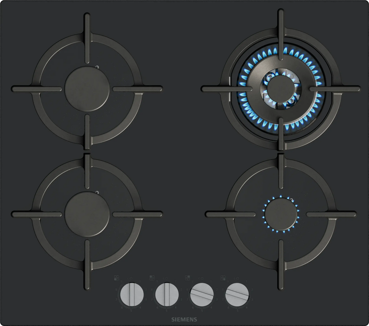 Siemens iQ500 Gas Hob 60 cm (EP6A6HI10I) – 4 Burners, stepFlame Technology, Black Tempered Glass-1