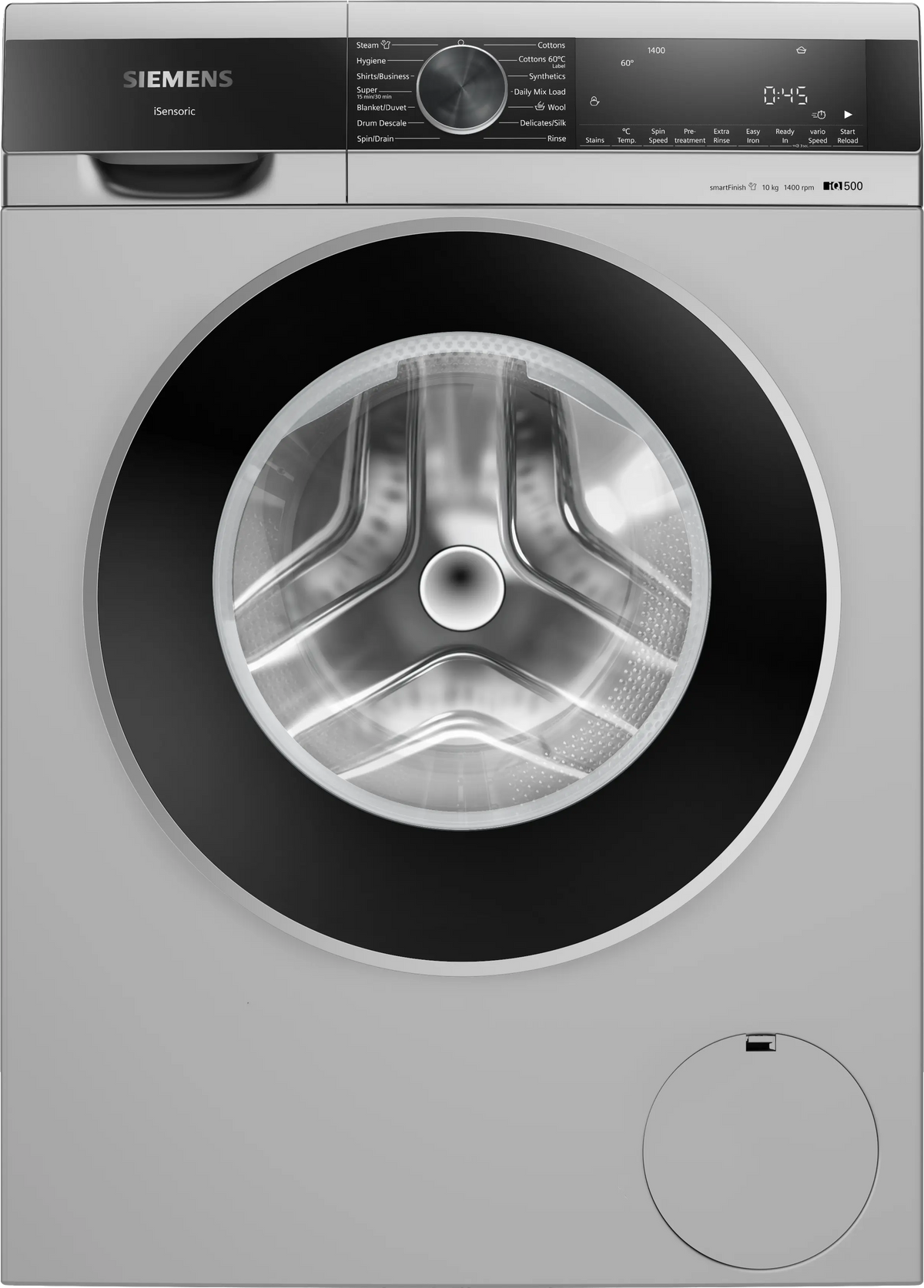 Siemens iQ500 10 Kg Front Load Washing Machine (WG54A2ZSIN) – 1400 RPM, iQdrive Motor, LED Display, Silver