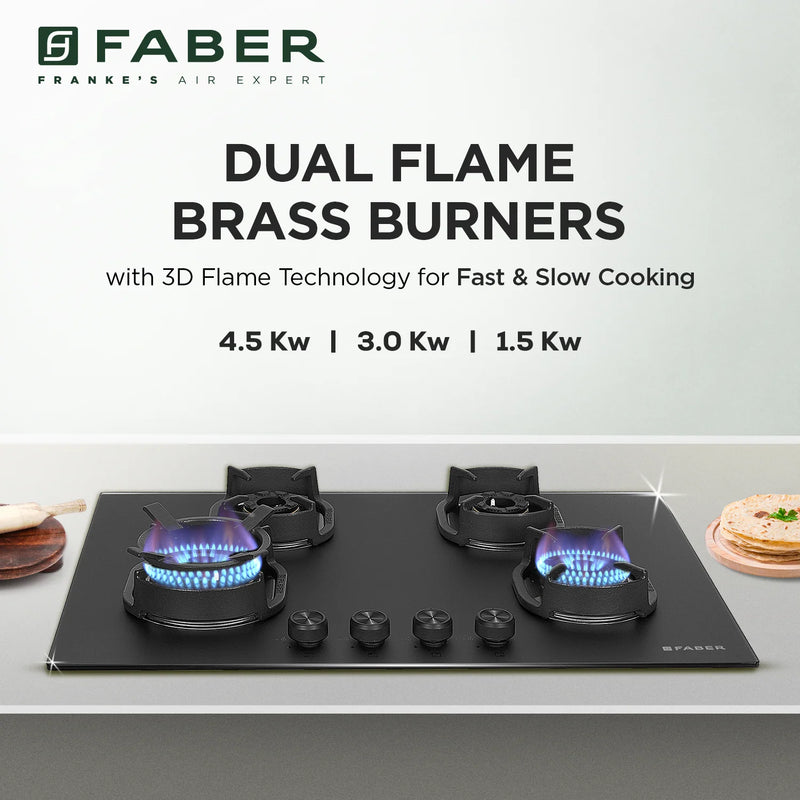 Faber Hob Della HD784 CI AI 75 cm Built-In Gas Hob – 4 Brass Burners, Auto-Electric Ignition & Flame Failure Safety-11