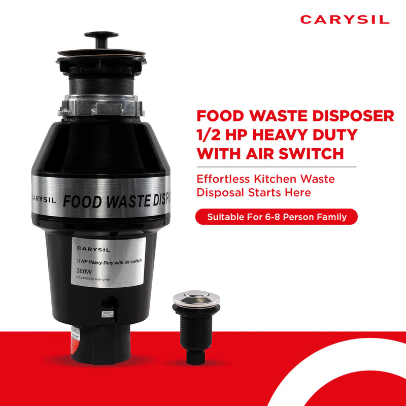 Carysil Food Waste Disposer 1/2 HP with Air Switch – Kitchen Sink Garbage Disposal with 2500 RPM DC Motor | Low Noise | Stainless Steel Grinding | Ideal for 5–7 Members-2