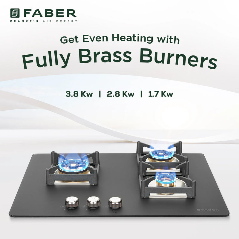 Faber Hob Bella HT 703 BR AI 70 cm Built-In Gas Hob – 3 Full Brass Burners, Auto Electric Ignition & Flame Failure Safety-9