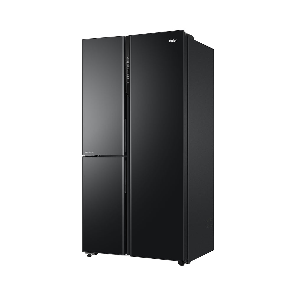 Haier 598L 3 Star Black Glass 3 Door Smart Convertible Side-by-Side Refrigerator | HRT-683KGU1-3