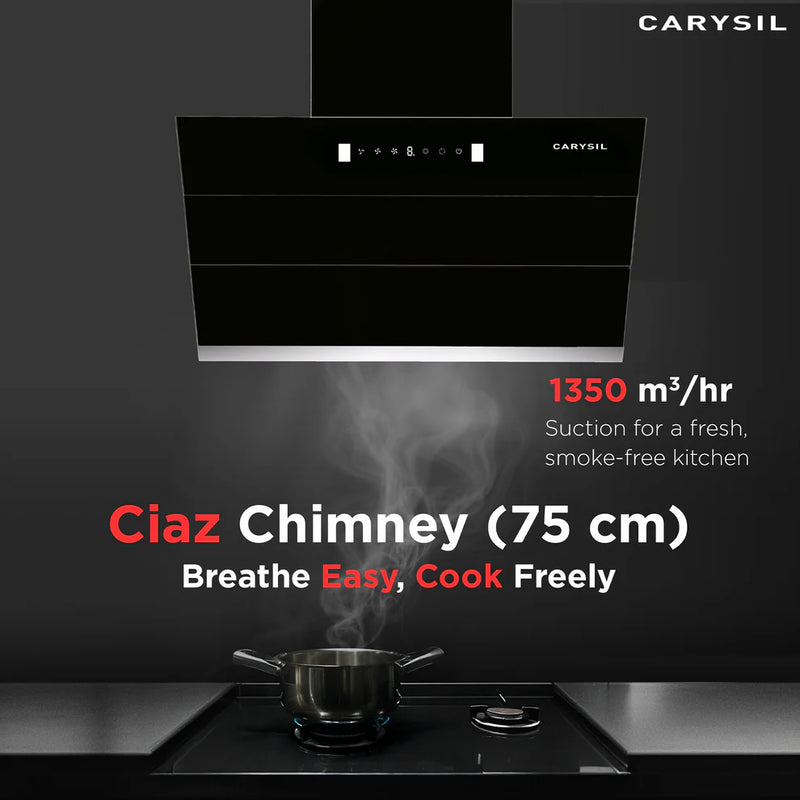 Carysil Ciaz BLDC  75 cm Vertical Chimney | 1350 m³/hr Suction | Filterless Auto-Clean Kitchen Chimney with Motion Sensor, Touch Control & 7-Year Motor Warranty-2