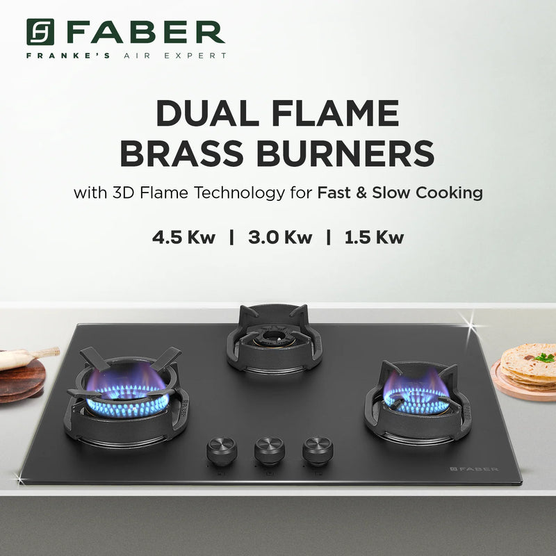 Faber Hob Della HD723 CI AI 72 cm Built‐In Gas Hob – 3 Brass Burners, Auto-Electric Ignition & Cast-Iron Pan Supports-10