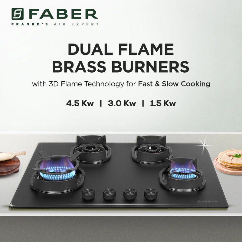 Faber Hob Della HD724 CI AI 72 cm Built-In Gas Hob – 4 Brass Burners, Auto-Electric Ignition & Cast-Iron Pan Supports-9