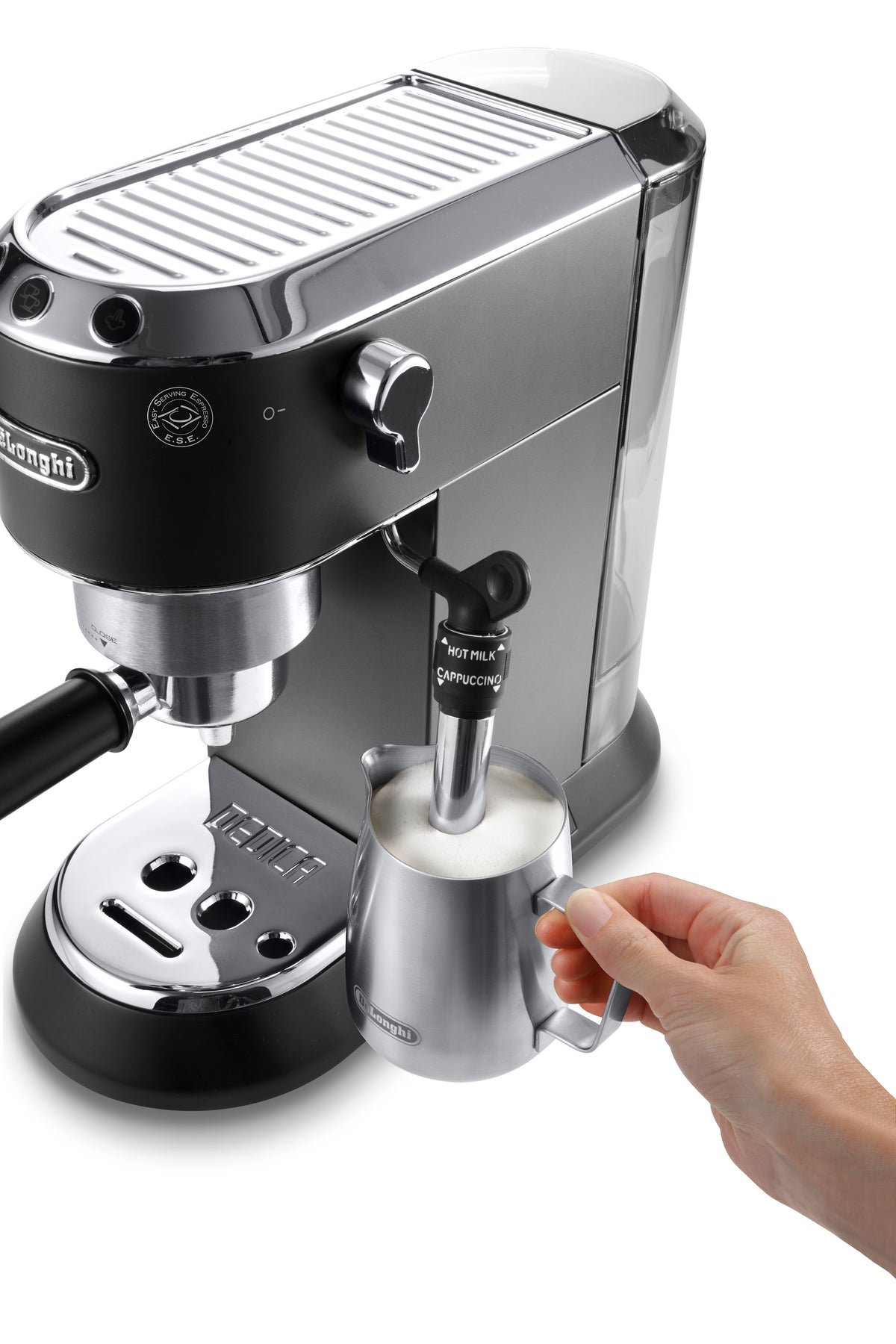 De’Longhi Dedica EC685 Series – Manual Espresso Machine with Cappuccino System, 15 Bar Pressure, Thermoblock Heating (Black, Grey, Red & White)-3