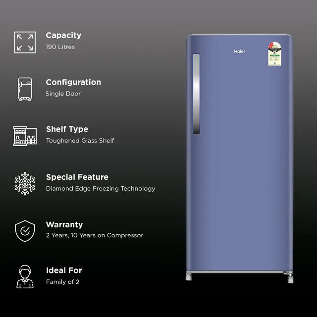 HRD-2112BRBA-N HAIER 190L 2 STAR DIRECT COOL SINGLE DOOR REFRIGERATOR – RADISH BLUE-2