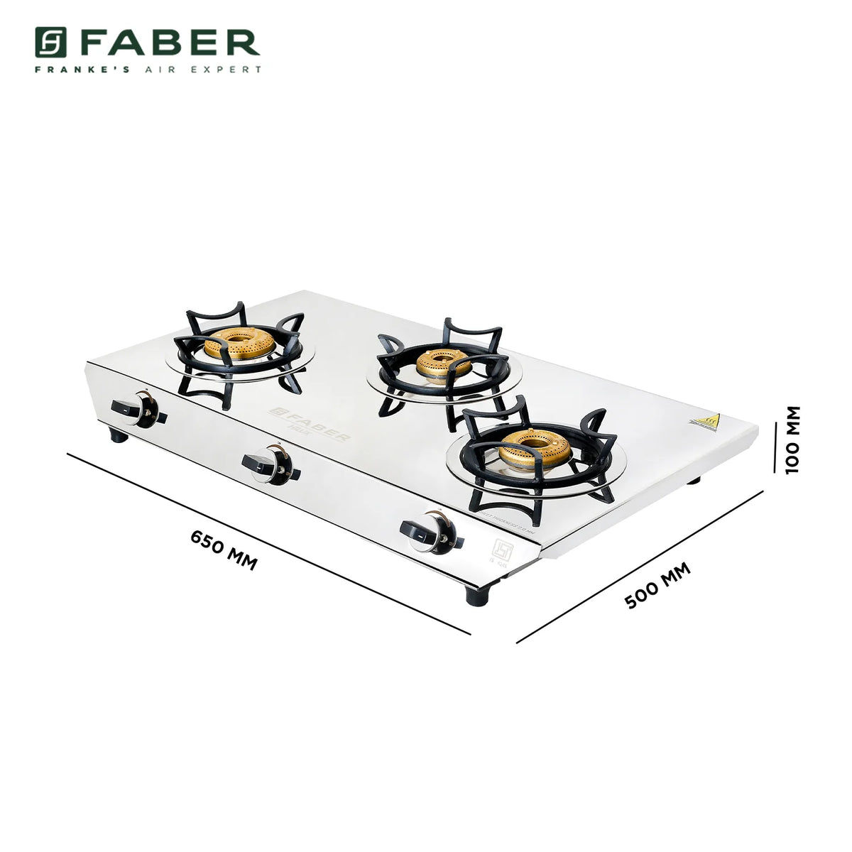 Faber HOB COOKTOP HILUX MAX 3BB SS – 3 Burner Gas Hob, Brass Burners, Stainless Steel Finish, Manual Ignition-10