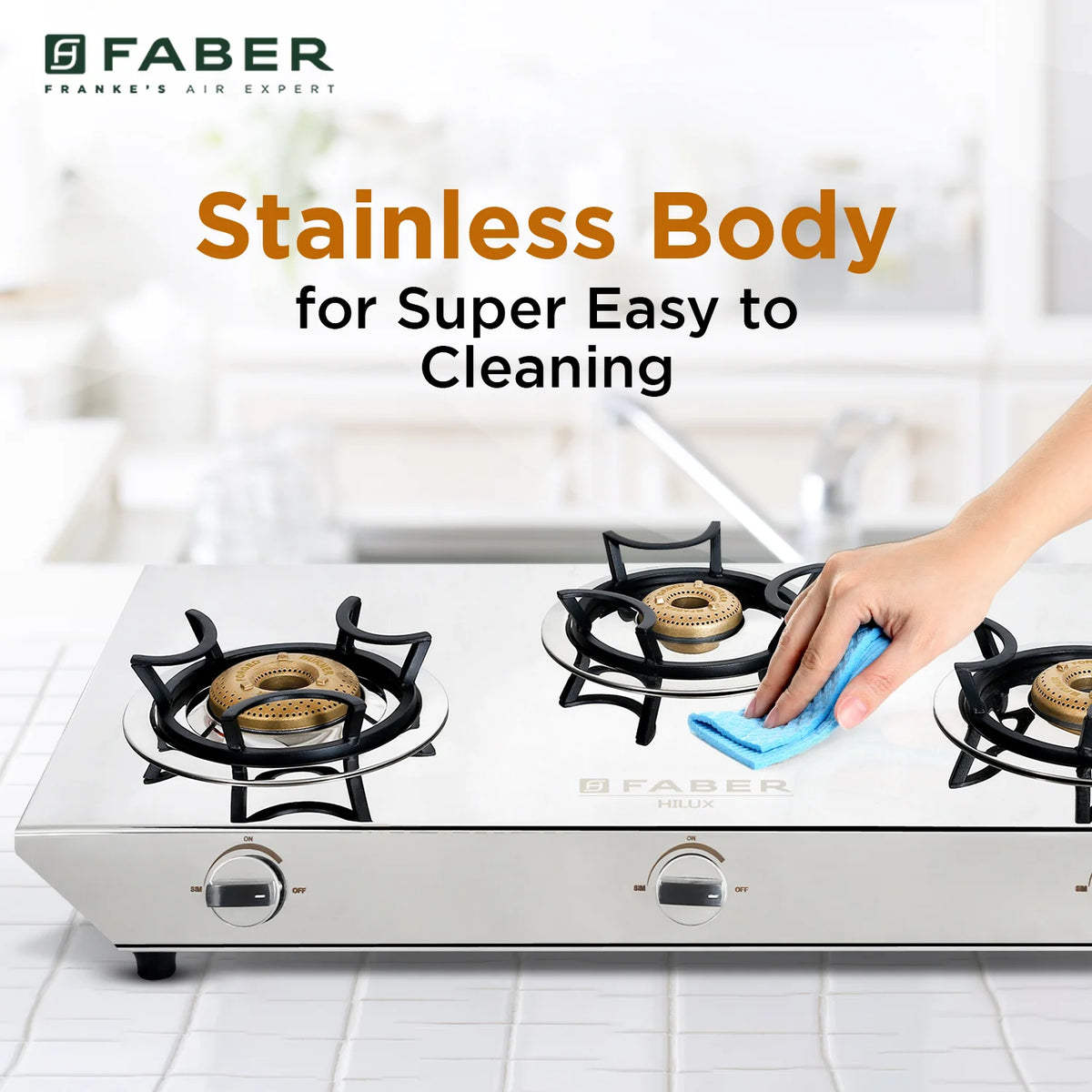Faber HOB COOKTOP HILUX MAX 3BB SS – 3 Burner Gas Hob, Brass Burners, Stainless Steel Finish, Manual Ignition-8