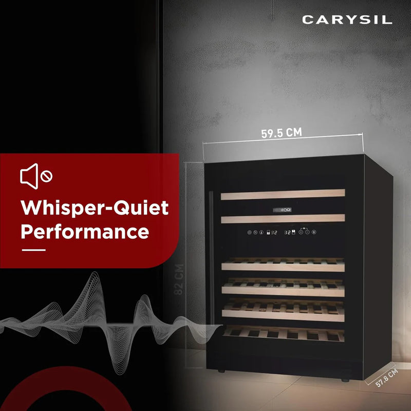 Carysil 46 Bottle Wine Chiller (145L) | Dual Zone Cooling | 5°C–20°C | Wooden Shelves | UV Glass Door | Freestanding Wine Cooler-5