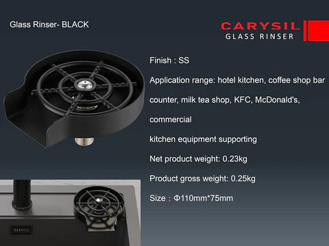 Carysil Glass Rinser – Automatic Cup & Bottle Washer for Kitchen Sink | 304 Stainless Steel | 5 Spray Holes | High Pressure Cleaning | Matt Black-5