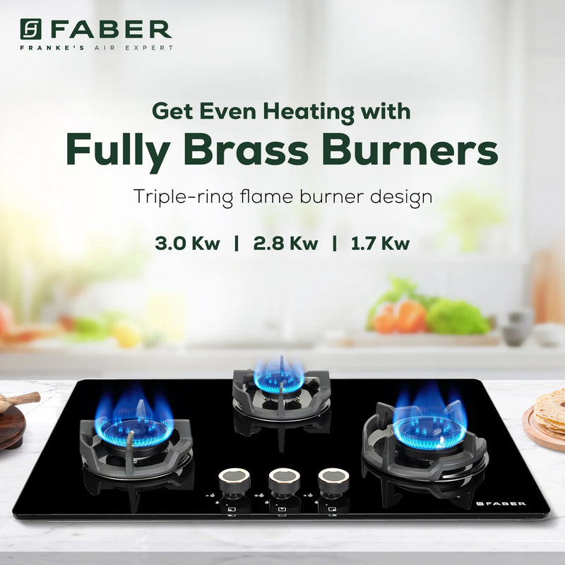 Faber Hob Experia HT753 ALU AI FFD 75 cm Built-In Gas Hob – 3 Brass Burners, Auto Electric Ignition & Flame Failure Device-11