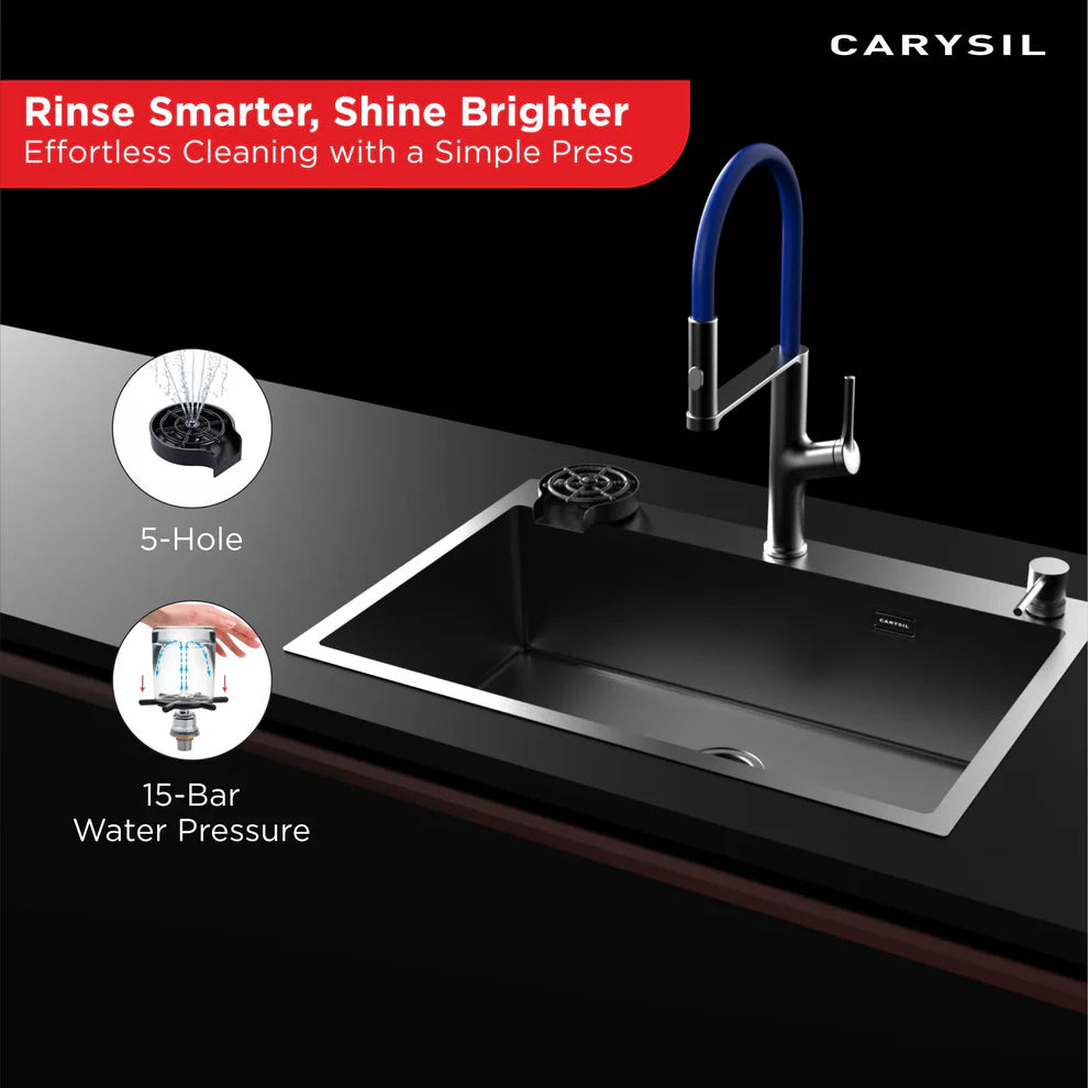 Carysil Glass Rinser – Automatic Cup & Bottle Washer for Kitchen Sink | 304 Stainless Steel | 5 Spray Holes | High Pressure Cleaning | Matt Black-7