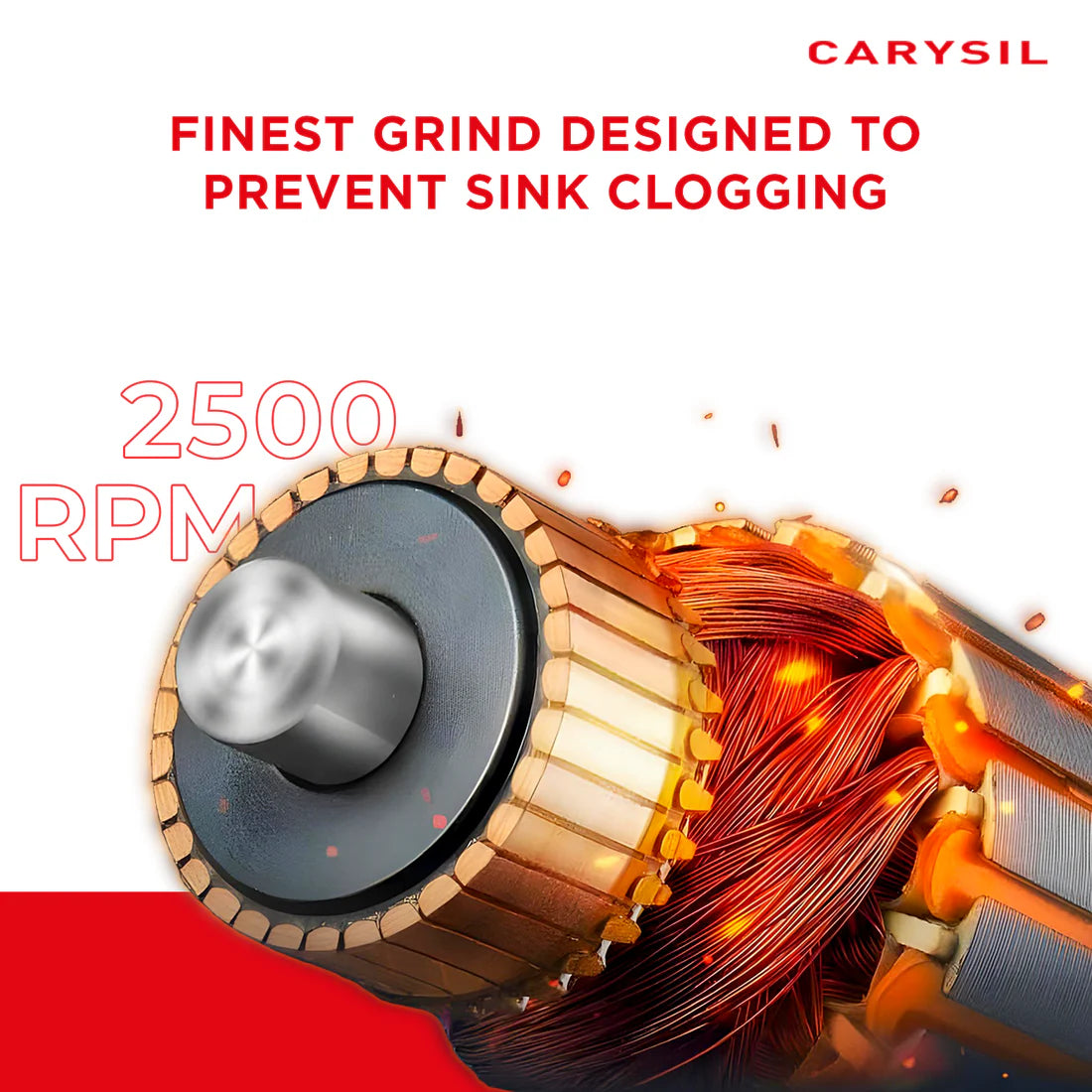 Carysil Food Waste Disposer 1/2 HP with Air Switch – Kitchen Sink Garbage Disposal with 2500 RPM DC Motor | Low Noise | Stainless Steel Grinding | Ideal for 5–7 Members-4