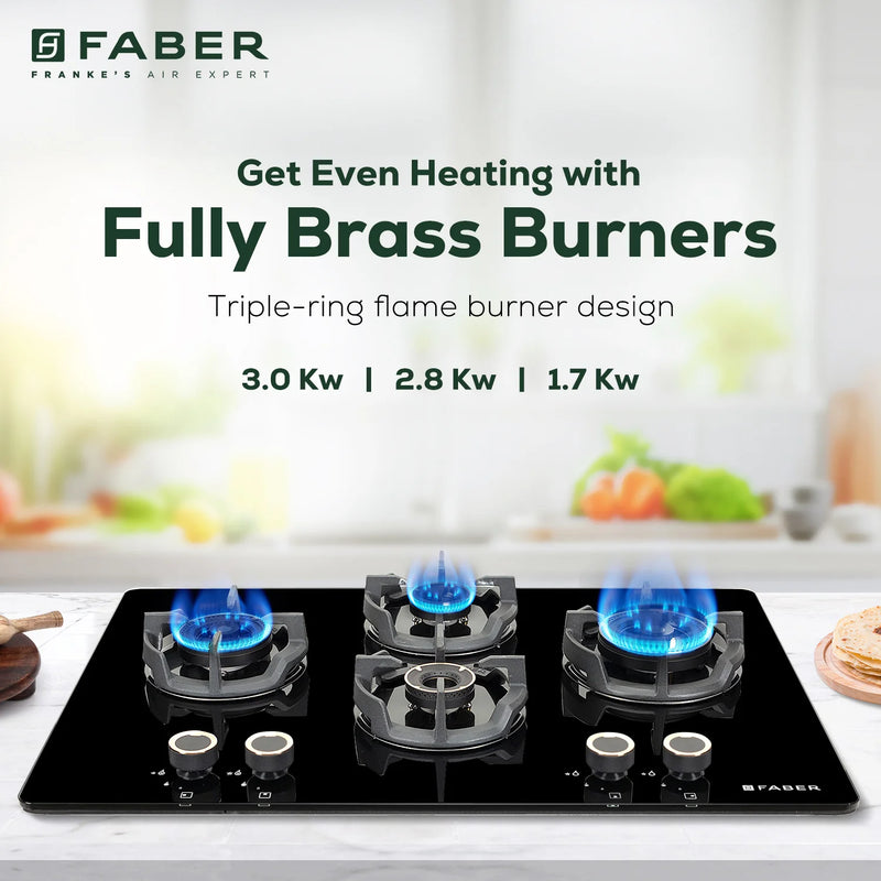 Faber Hob Experia HT754 ALU AI FFD 75 cm Built-In Gas Hob – 4 Brass Burners, Auto-Electric Ignition & Flame Failure Safety-11