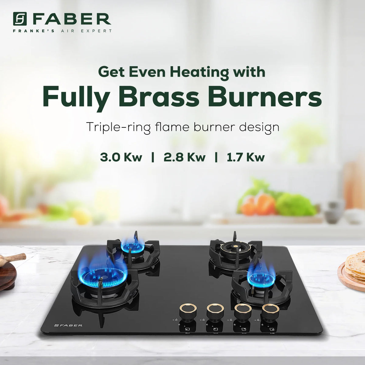 Faber Hob Experia HT704 ALU AI 70 cm Built-In Gas Hob – 4 Brass Burners, Auto-Electric Ignition & Premium Glass Top-11