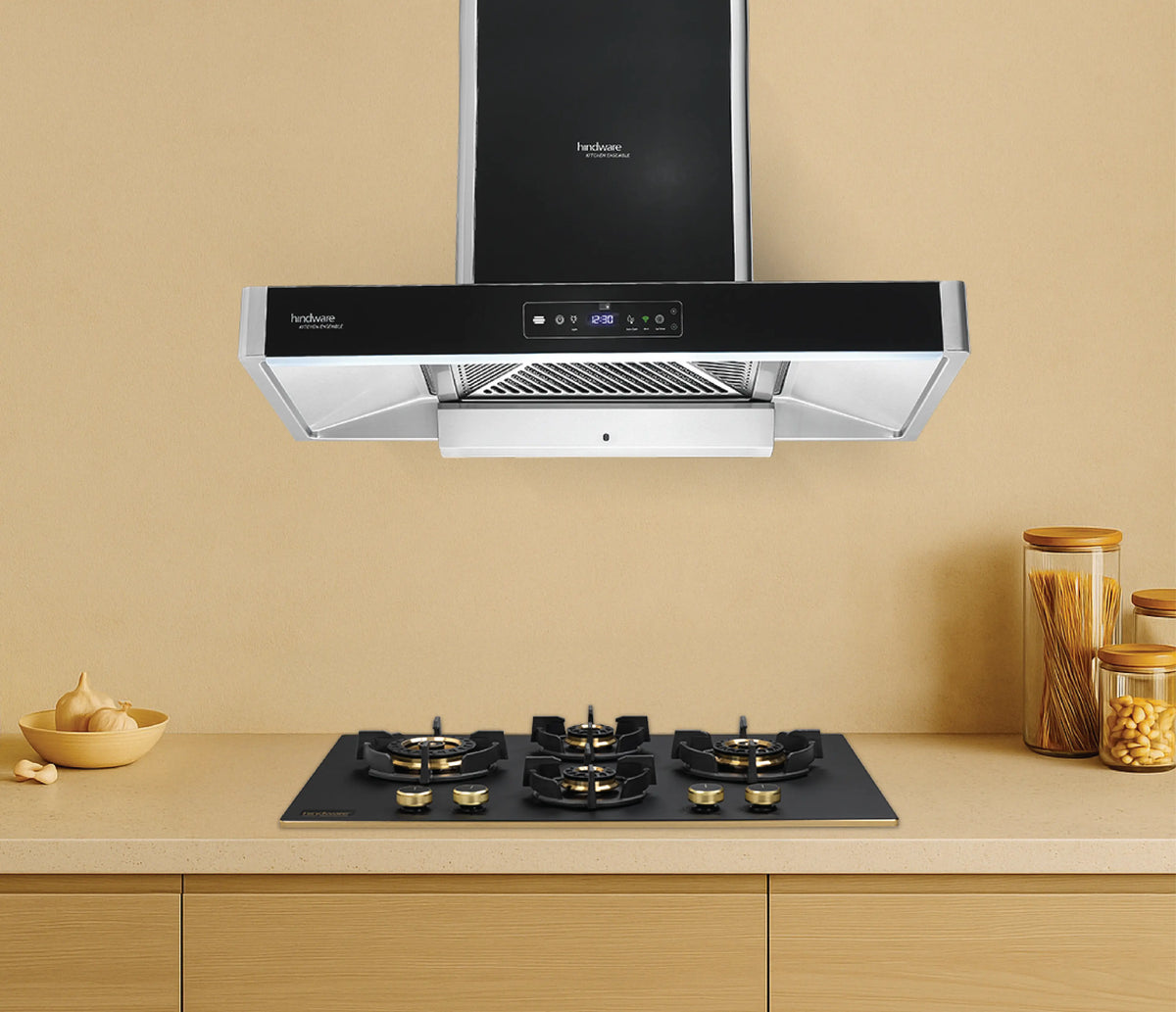 Hindware Optimus iPro Chimney 90/60cm | Voice & IoT Control | Filterless | 1400 m³/h Suction