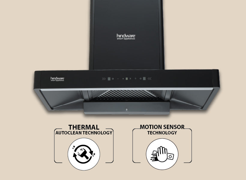 Hindware Optimus BLK Chimney | 90/60 cm | Motion Sensor & Touch Control, Filterless, Auto Clean, 1400 m³/h Suction, MaxX Silence Technology, Black-5