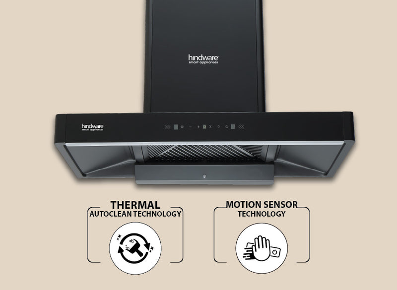 Hindware Optimus BLK Chimney | 90/60 cm | Motion Sensor & Touch Control, Filterless, Auto Clean, 1400 m³/h Suction, MaxX Silence Technology, Black-5