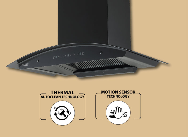 Hindware Zinnia BLK Autoclean Chimney | 90/75/60 cm | Motion Sensor & Touch Control, Filterless, Auto Clean, 1350 m³/h Suction, MaxX Silence Technology, Black-5