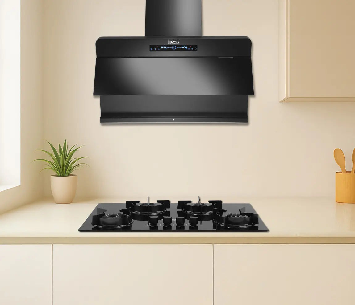 Hindware Florence Autoclean BLDC Chimney | 90/75/60 cm | Motion Sensor & Touch Control, Filterless, 1550 m³/h Suction, MaxX Silence Technology, Black