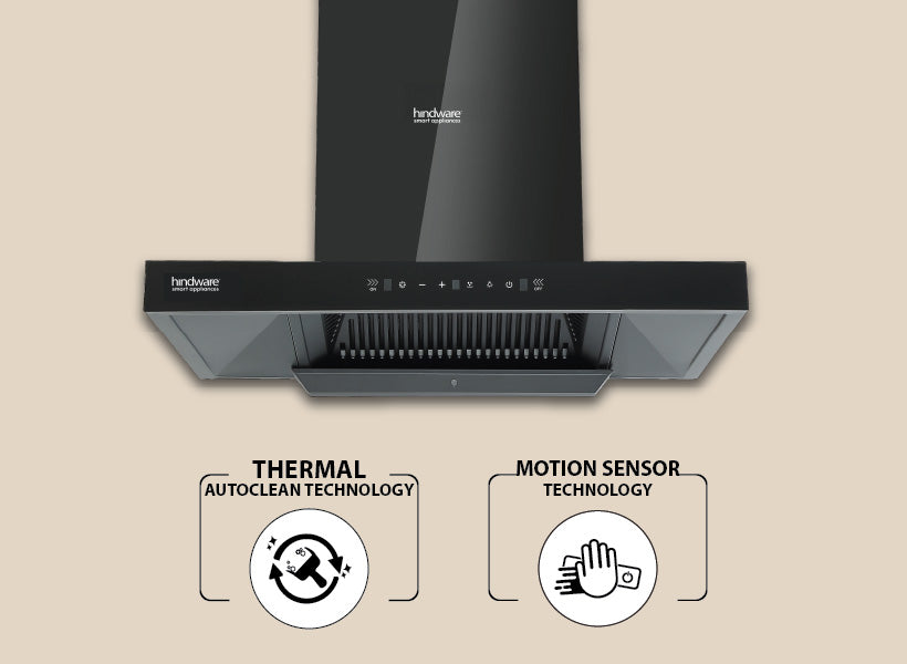 Hindware Alicia HMS BLK Chimney | 90/75/60 cm | Motion Sensor & Touch Control, Auto Clean, 1350 m³/h Suction, MaxX Silence Technology, SS Filter, Black-6