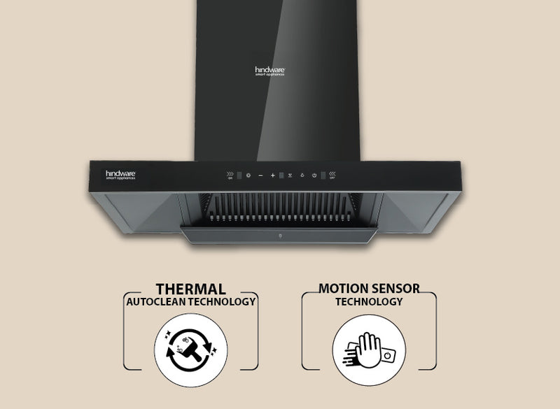 Hindware Alicia HMS BLK Chimney | 90/75/60 cm | Motion Sensor & Touch Control, Auto Clean, 1350 m³/h Suction, MaxX Silence Technology, SS Filter, Black-6