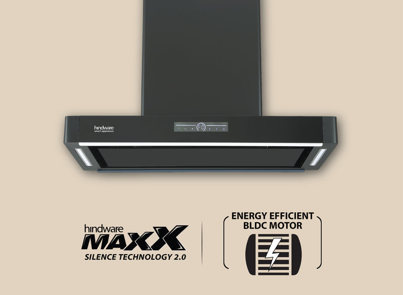 Hindware Natalia Autoclean 90 Island Chimney | BLDC Motor | 1800 m³/h | Filterless | Black-2