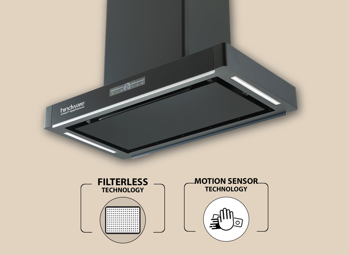 Hindware Natalia Autoclean 90 Island Chimney | BLDC Motor | 1800 m³/h | Filterless | Black-3