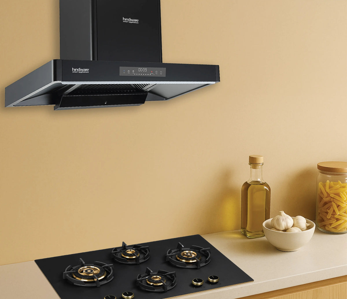 Hindware Optimus iPro BLDC Chimney 90/60 cm | Voice & IoT Control | 1900 m³/h Suction | Filterless-1