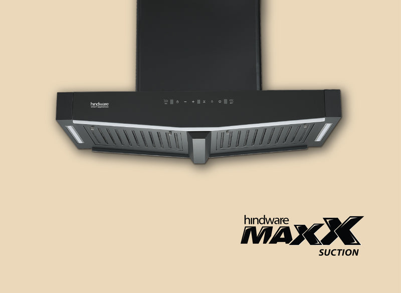 Hindware Onyx TC MS Autoclean 90 Island Chimney | Motion Sensor, Dual Side Touch Control, Baffle Filter, 1450 m³/h Suction, 90 cm, Black-2