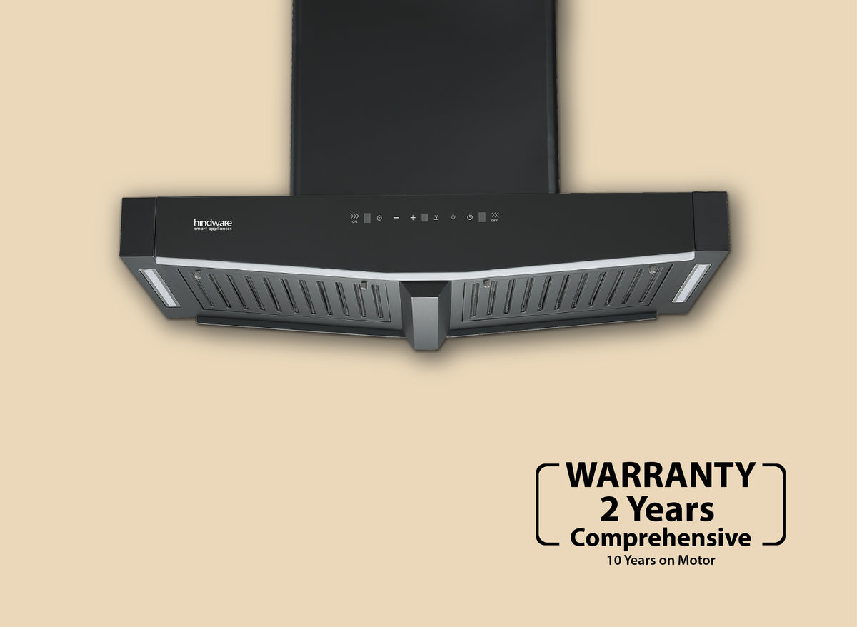 Hindware Onyx TC MS Autoclean 90 Island Chimney | Motion Sensor, Dual Side Touch Control, Baffle Filter, 1450 m³/h Suction, 90 cm, Black-4