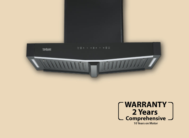 Hindware Onyx TC MS Autoclean 90 Island Chimney | Motion Sensor, Dual Side Touch Control, Baffle Filter, 1450 m³/h Suction, 90 cm, Black-4