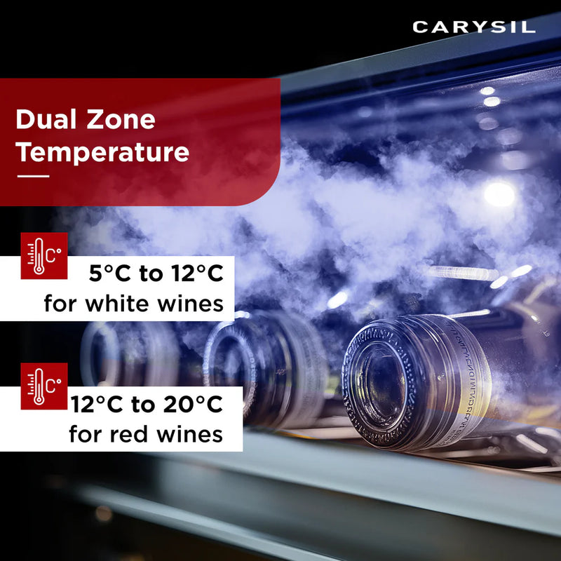 Carysil 77 Bottle Wine Chiller (215L) | Dual Zone Cooling | 5°C–20°C | Wooden Shelves | UV Glass Door | Freestanding Luxury Wine Cooler-7