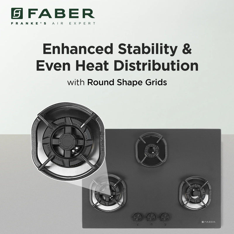 Faber Hob Della HD723 CI AI 72 cm Built‐In Gas Hob – 3 Brass Burners, Auto-Electric Ignition & Cast-Iron Pan Supports-13