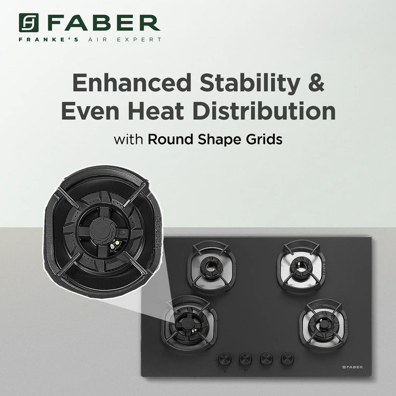 Faber Hob Della HD784 CI AI 75 cm Built-In Gas Hob – 4 Brass Burners, Auto-Electric Ignition & Flame Failure Safety-14