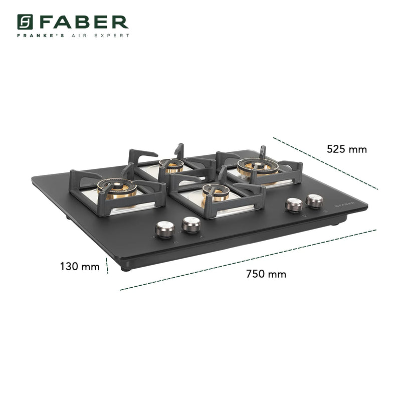 Faber Hob Bella HT 754 BR AI 75 cm Built-In Gas Hob – 4 Brass Burners, Auto Electric Ignition & Flame Failure Safety-10