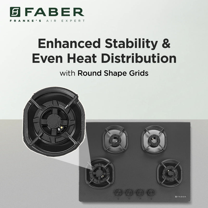 Faber Hob Della HD724 CI AI 72 cm Built-In Gas Hob – 4 Brass Burners, Auto-Electric Ignition & Cast-Iron Pan Supports-12