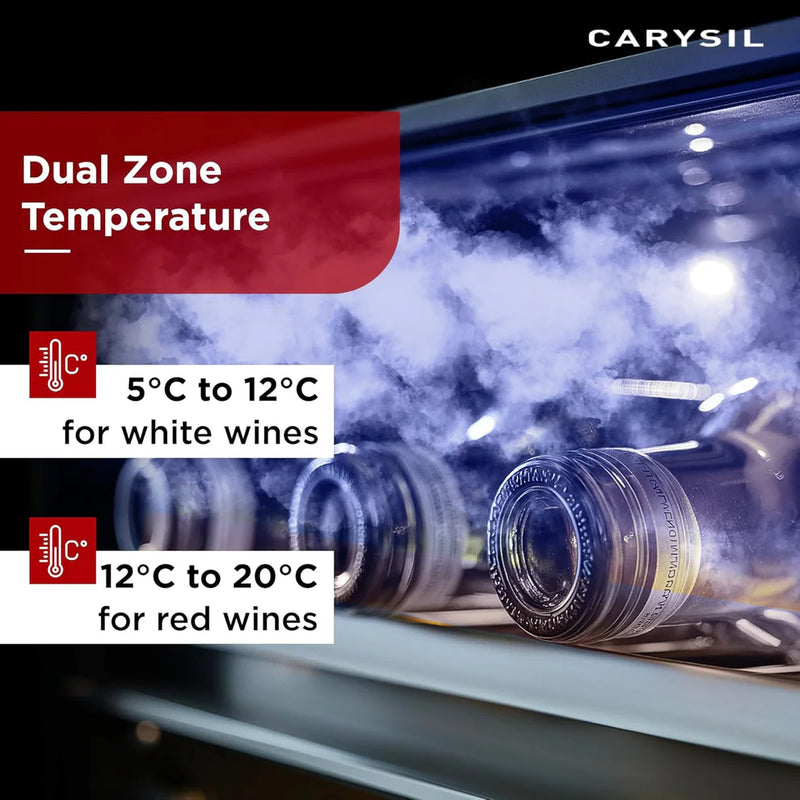Carysil 165 Bottle Wine Chiller (425L) | Dual Zone Cooling | 5°C–20°C | Freestanding Luxury Wine Cooler | Wooden Shelves | UV Glass Door | LED Display-7