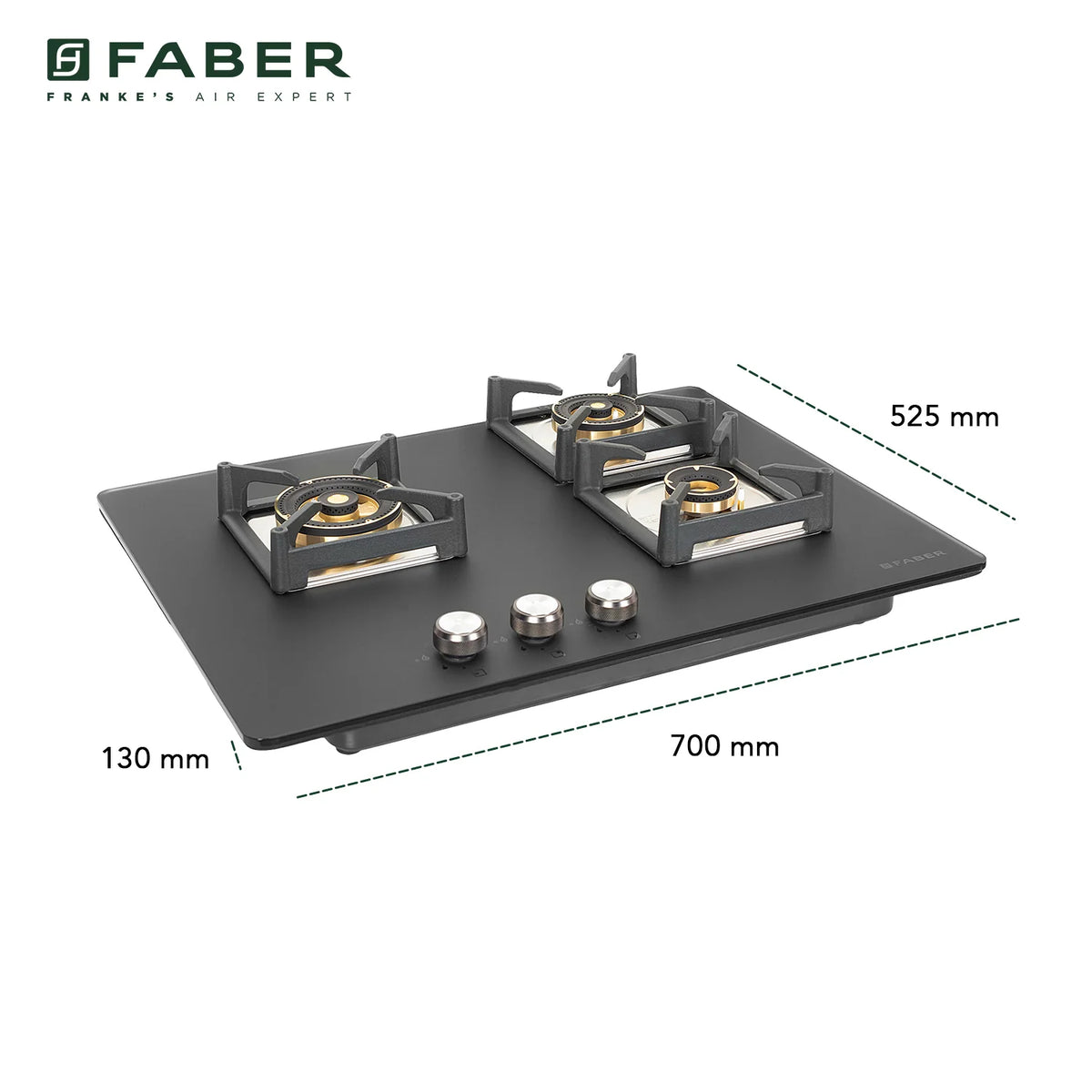 Faber Hob Bella HT 703 BR AI 70 cm Built-In Gas Hob – 3 Full Brass Burners, Auto Electric Ignition & Flame Failure Safety-10