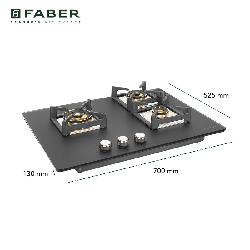 Faber Hob Bella HT 703 BR AI 70 cm Built-In Gas Hob – 3 Full Brass Burners, Auto Electric Ignition & Flame Failure Safety-10