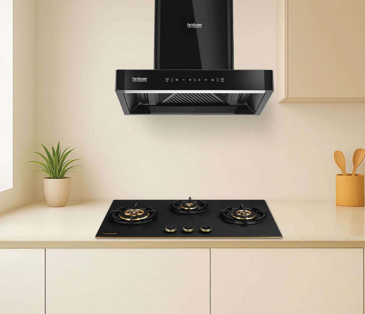 Hindware Optimus BLK Chimney | 90/60 cm | Motion Sensor & Touch Control, Filterless, Auto Clean, 1400 m³/h Suction, MaxX Silence Technology, Black-2