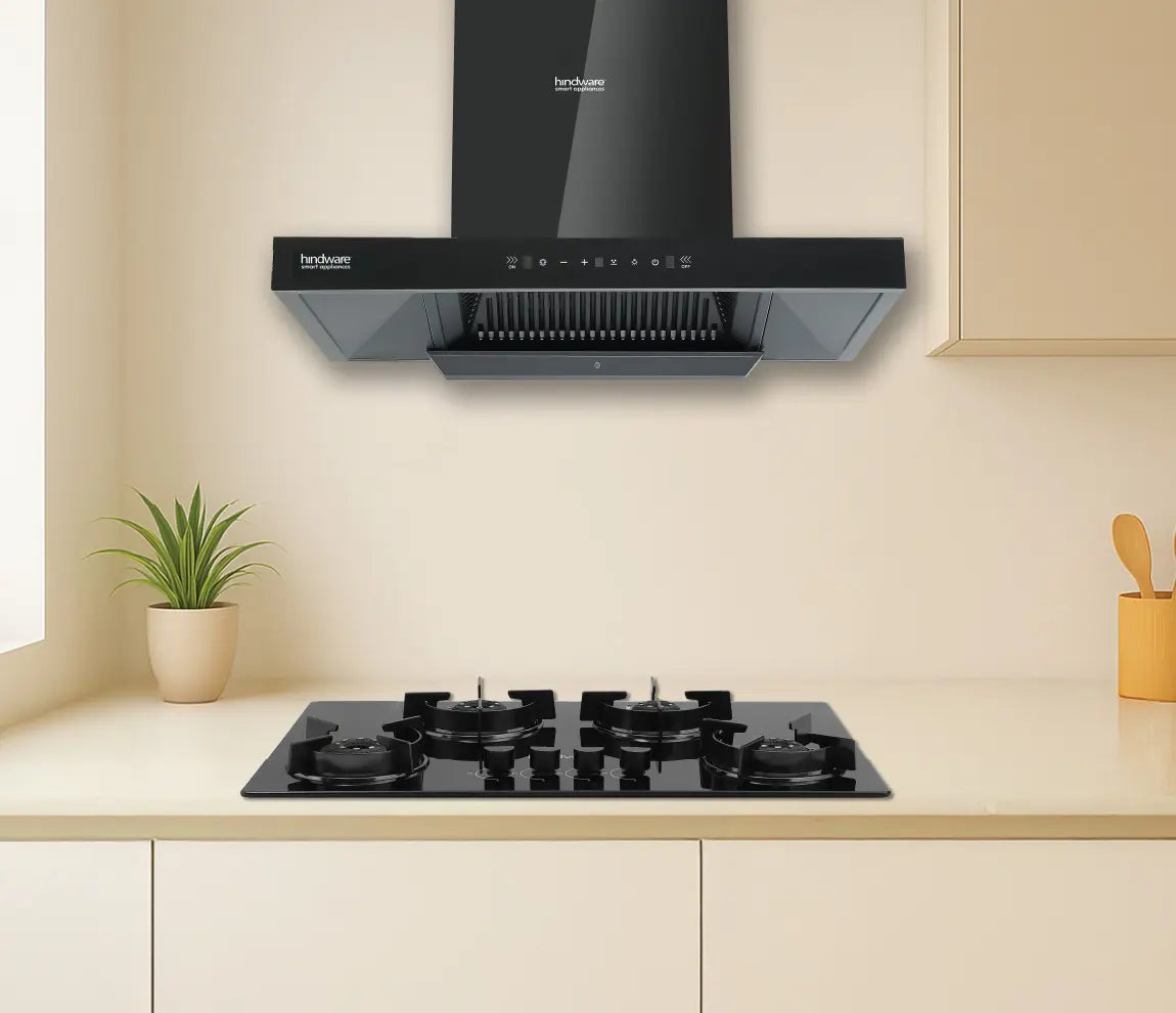 Hindware Alicia HMS BLK Chimney | 90/75/60 cm | Motion Sensor & Touch Control, Auto Clean, 1350 m³/h Suction, MaxX Silence Technology, SS Filter, Black-3