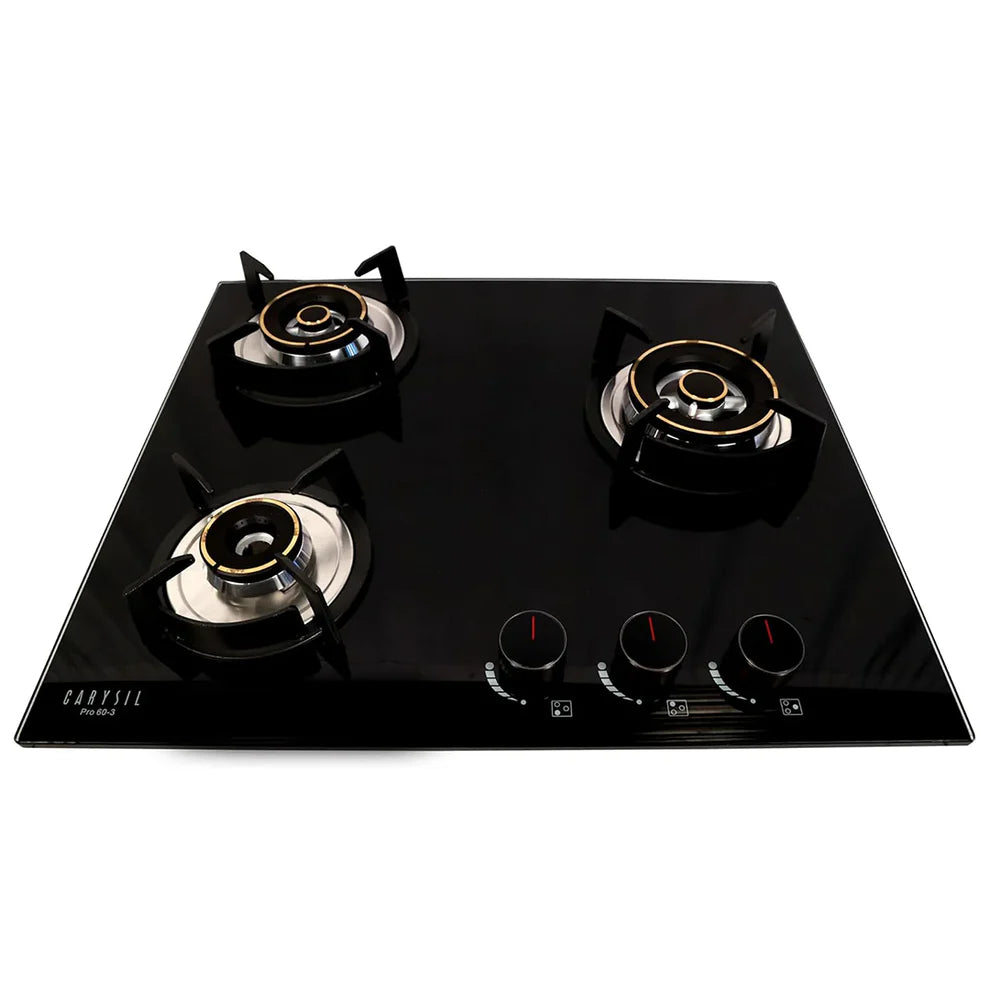 Carysil Pro 75cm Built-In Glass Hob – 3 Brass Burners, Triple Ring Burner, Cast Iron Pan Support, Battery Ignition, 8mm Tempered Glass, Stainless Steel Drip Tray-4