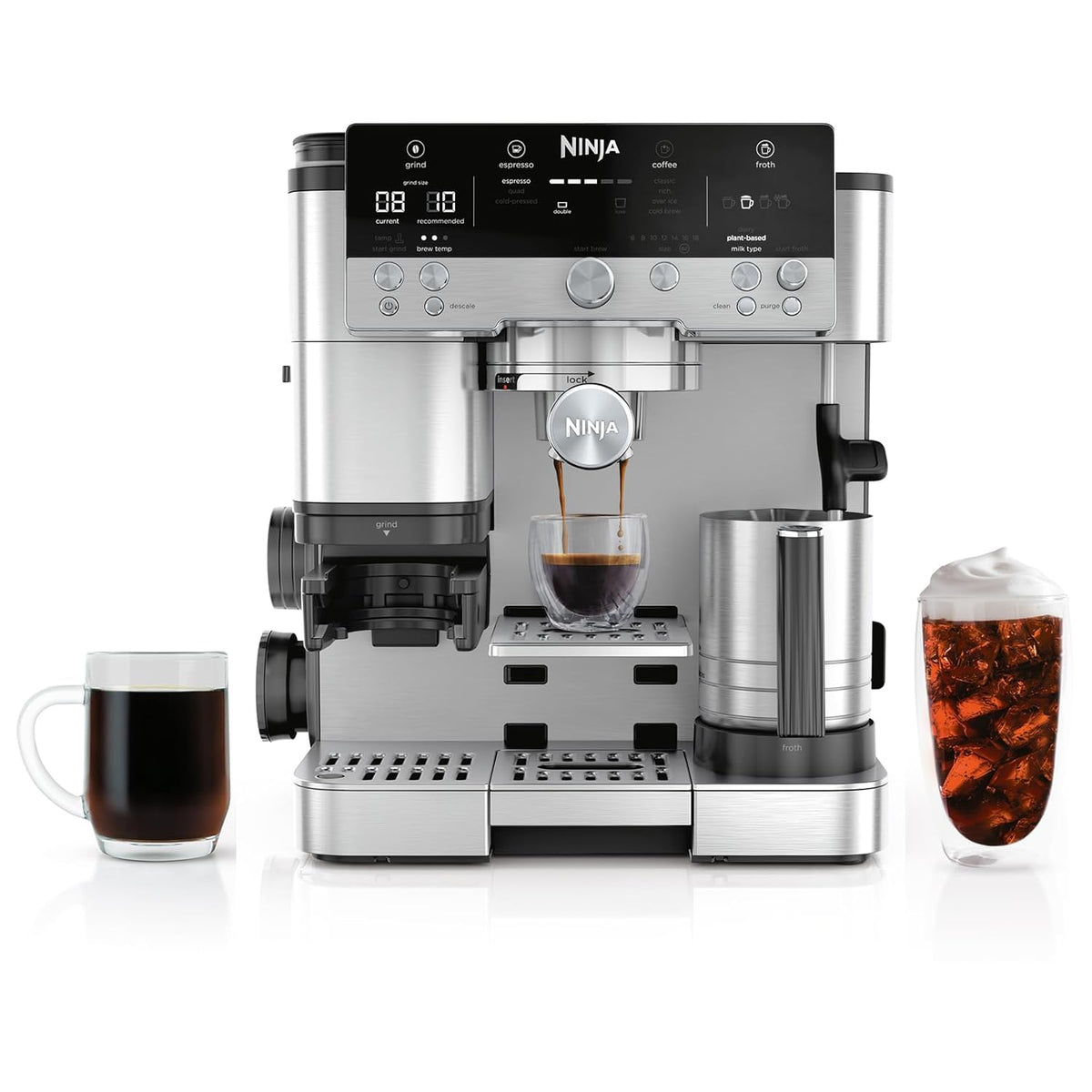 Ninja Luxe Café Premier Series ES601 Espresso Machine – 3-in-1 Coffee Maker with Grinder, Cold Brew, Barista Assist & Hands-Free Frother (Metallic Silver)