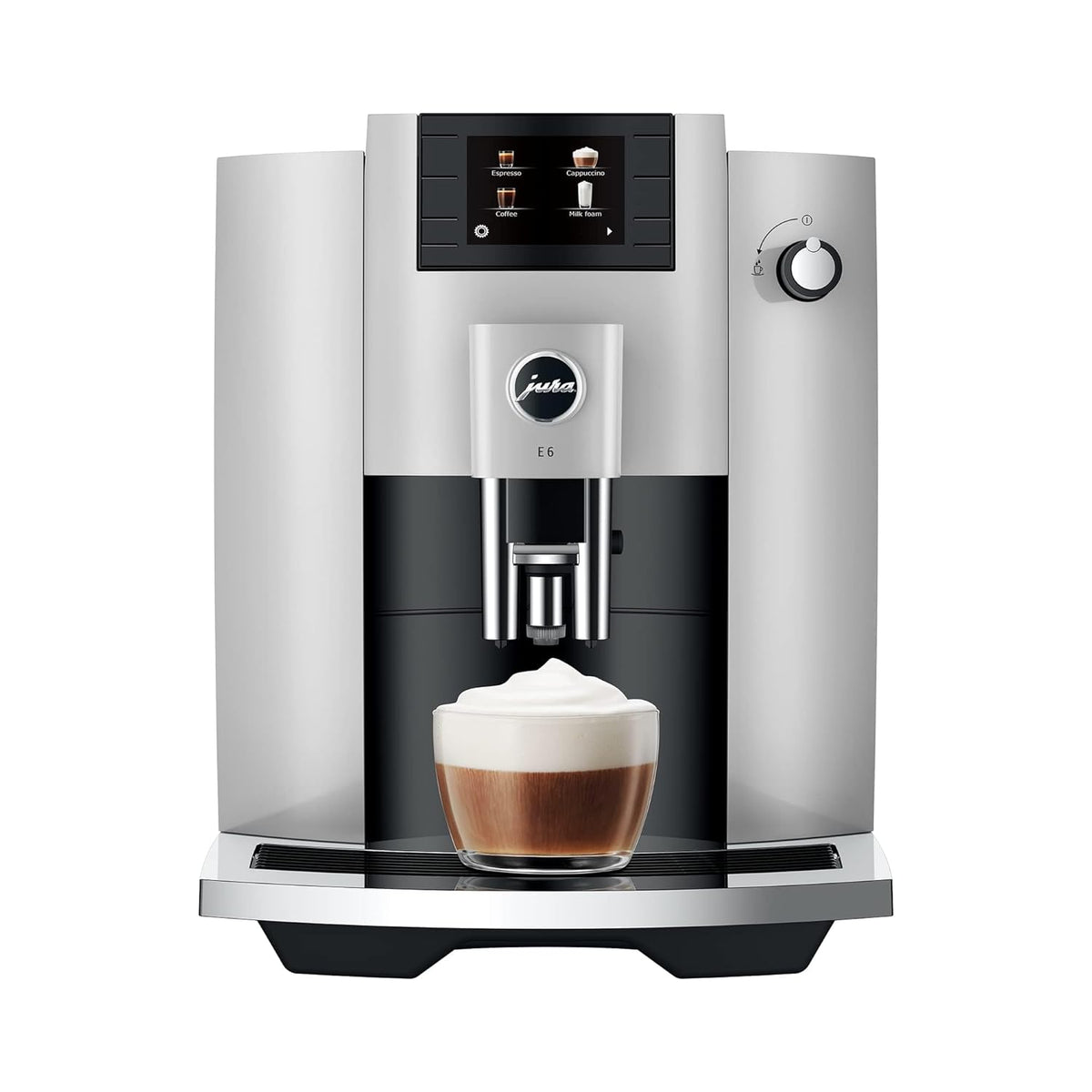 JURA E6 Platinum Automatic Coffee Machine (Cappuccino, Aroma Grinder, One-Touch Brewing, 2.8” Colour Display, Smart App Control)