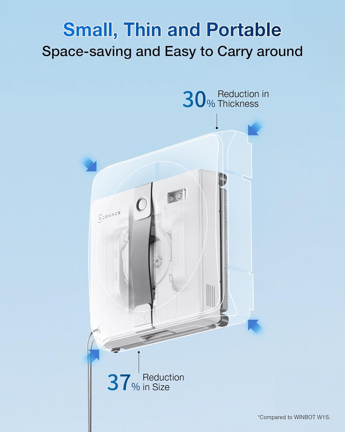 ECOVACS WINBOT MINI Robotic Window Cleaner (7500Pa Suction, Ultra-Compact Design, Ultrasonic Spray, 9-Stage Safety, App Control, Edge Cleaning Technology)-4