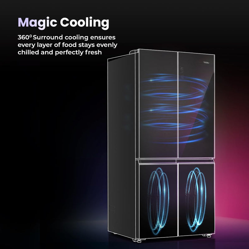 Haier Lumiere 630L 3 Star French Door Refrigerator with Smart Sense AI – Black Glass | HRB-700KGU1-10